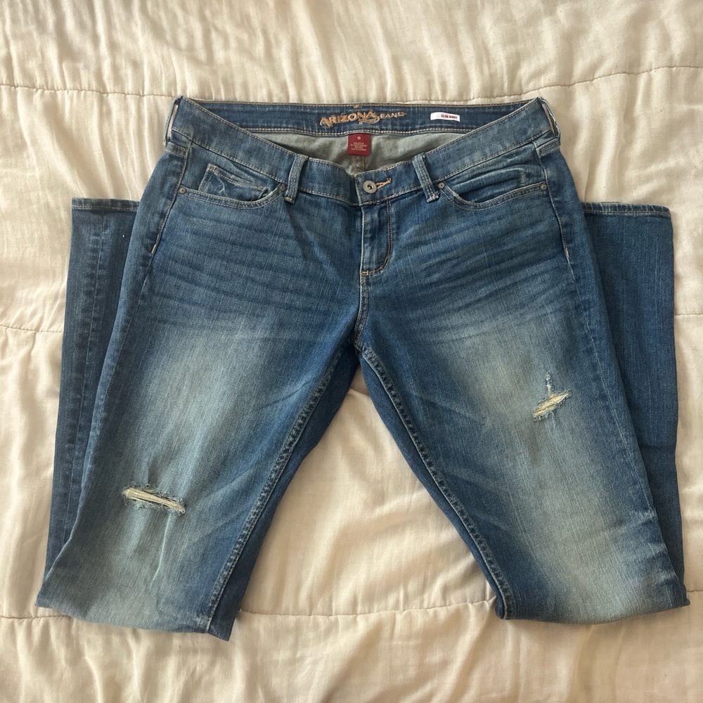 Arizona slim boot jeans with distressed details Size 13/31”